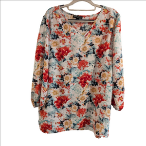 Mario Serrani Floral V Neck Long Sleeves Blouse,Top.Size Large.